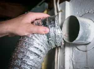 flexible aluminum dryer vent hose removed for repair